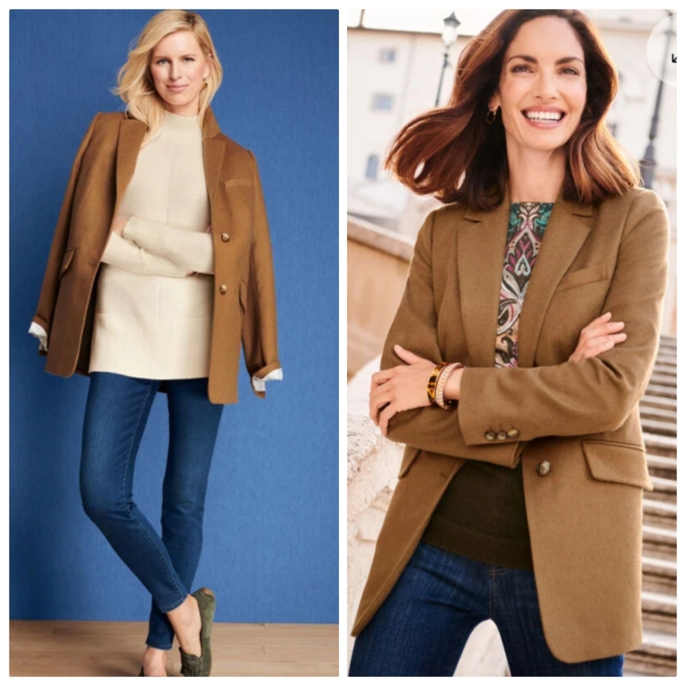 Talbots Brushed Italian Wool Blend Camel Brown Blazer Jacket Size 16 P
